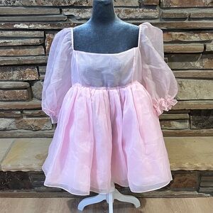 Selkie Angel Delight Pink Puff Sleeve Babydoll Dress